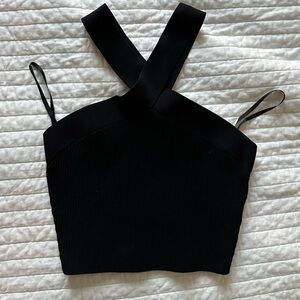 Aritzia Black halter crop top with tie detail